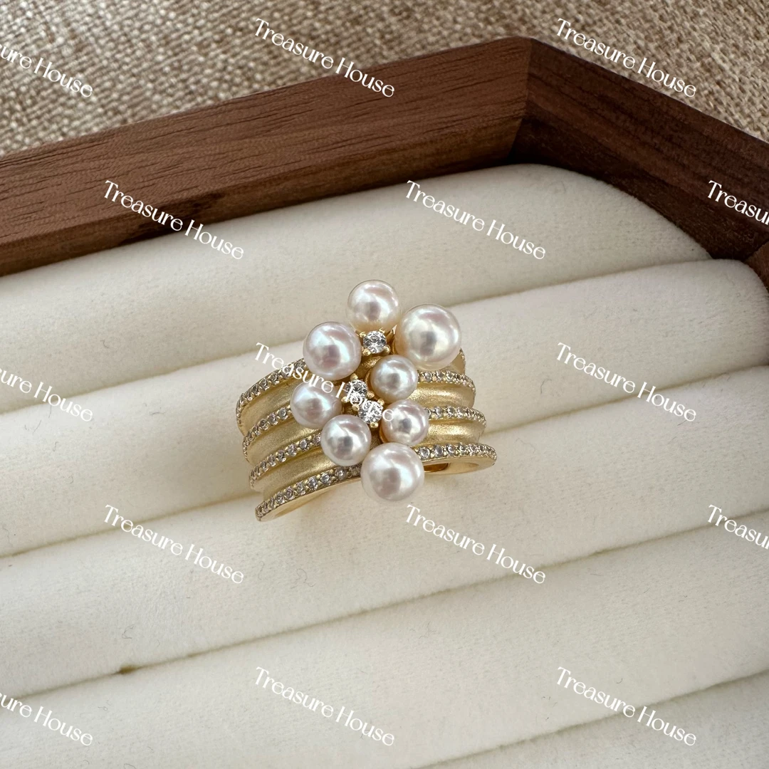 【宝藏】4-5mm淡水极光ak珍珠复古高级感拉丝vintage宽版戒指