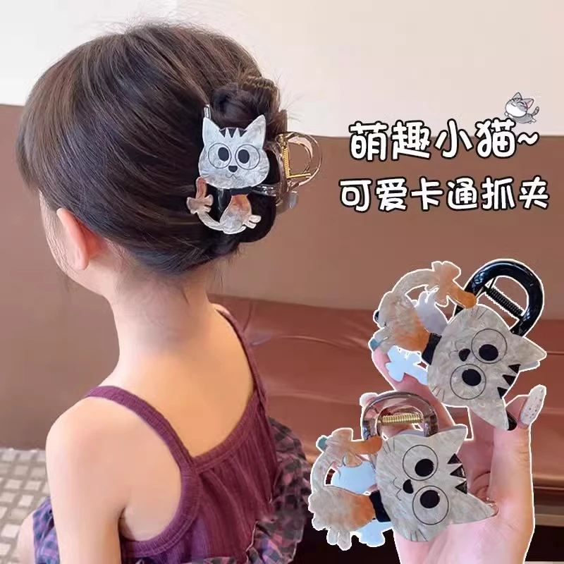 亲子可爱萌趣大眼猫抓夹女童洋气小猫咪后脑勺鲨鱼夹夏新款盘发夹