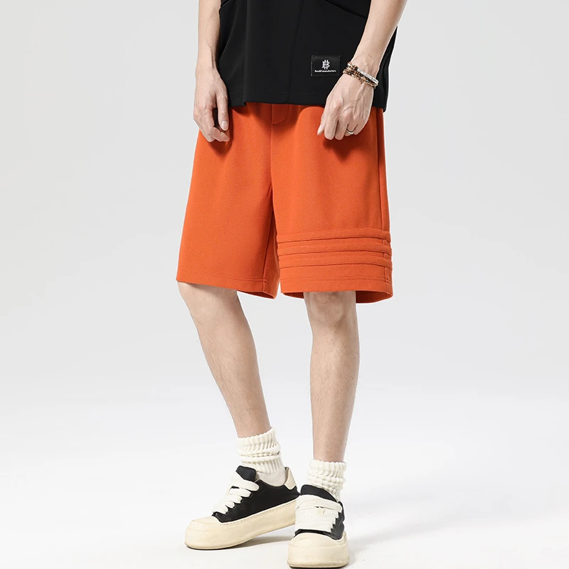 运动短裤男夏季休闲贴标三条杠百搭薄款男士休闲裤直筒五分裤中裤