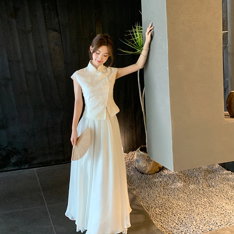 冰冰来了【栀花清梦】重工气质新中式提花上衣国风斜襟短袖26162