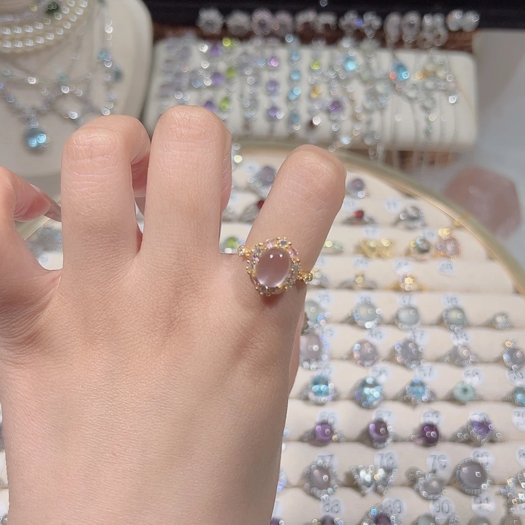 白***。芙蓉石银S925镶嵌戒指