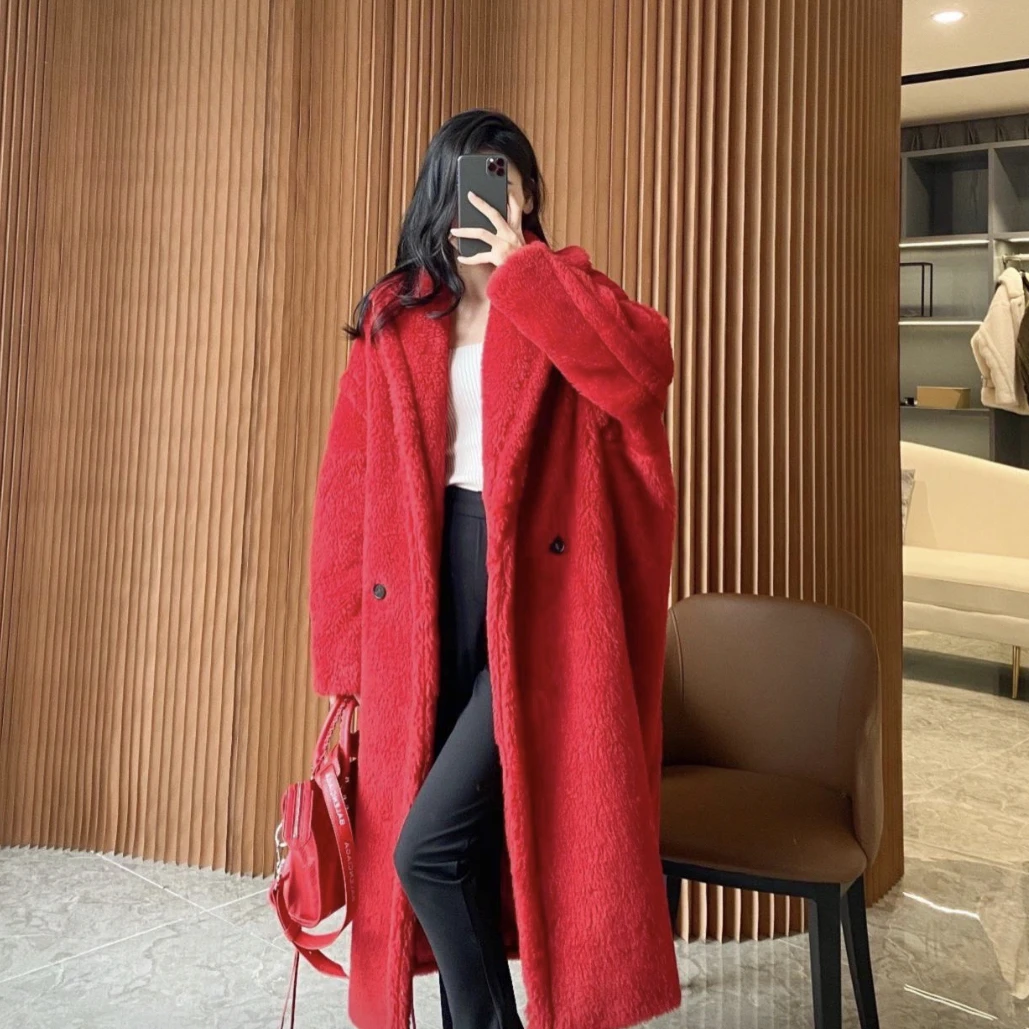 99新 MaxMara 长款红色羊毛泰迪外套/S码/A04402