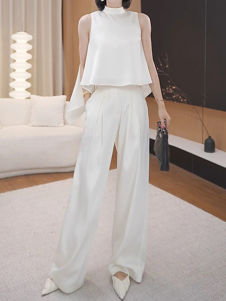 气场御姐范女装两件套2025夏季新款轻奢高级感缎面背心阔腿裤套装