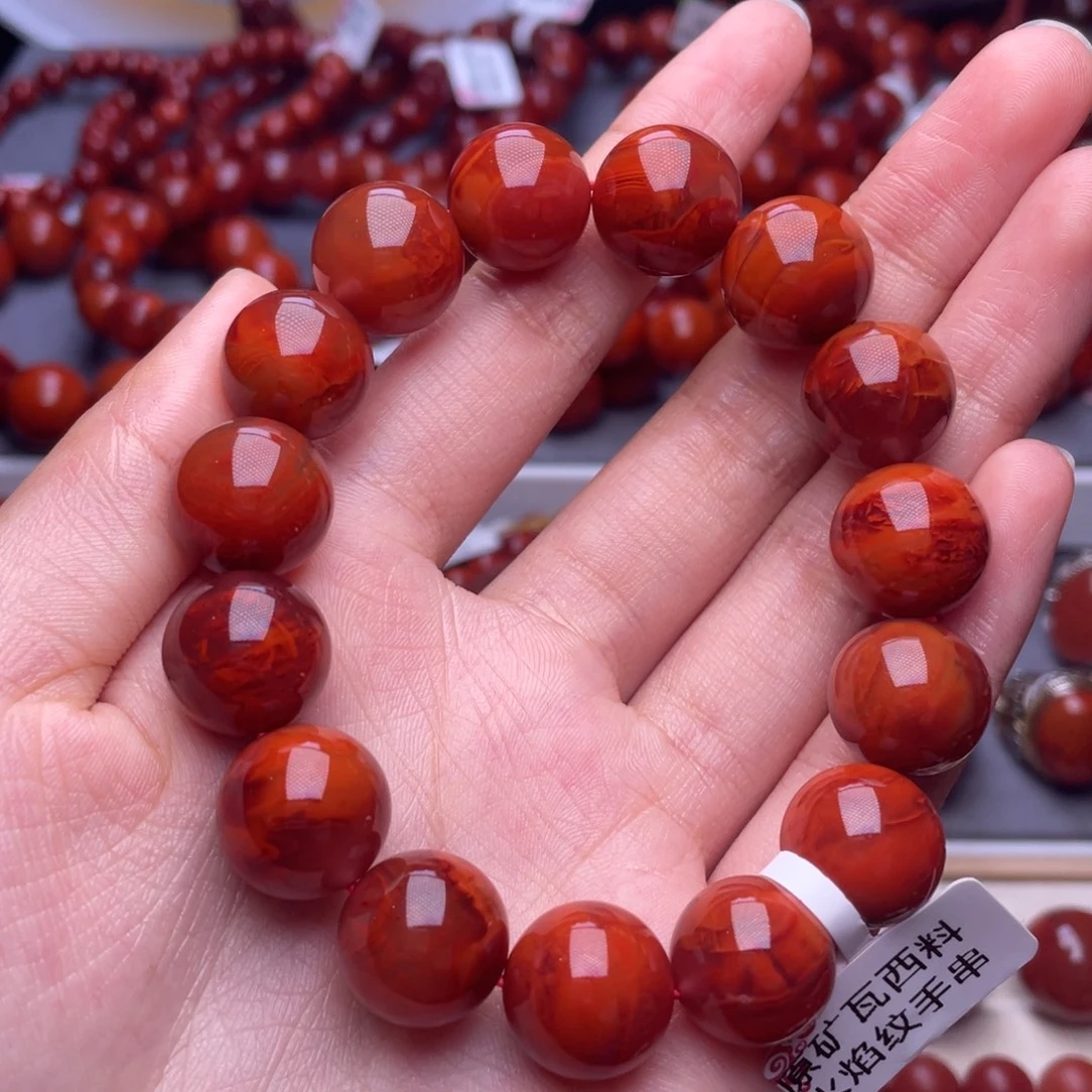 南红玛瑙未镶嵌其他（原矿）14mm高品瓦西妖火焰手串
