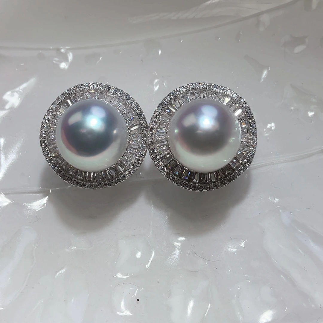 海水珍珠耳饰银S925镶嵌