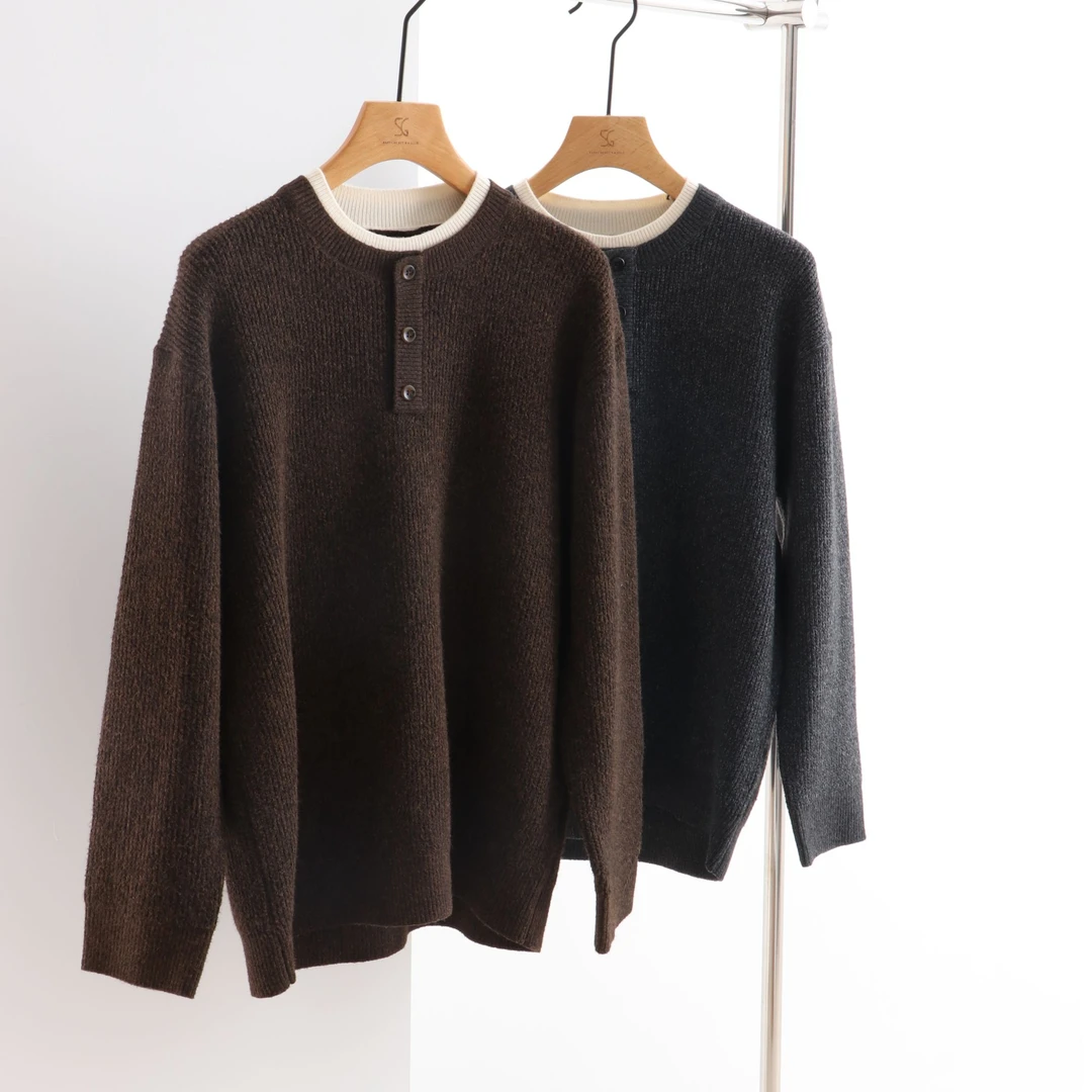 LUXURYWAVE/脸叔 2025秋冬老钱时尚男士百搭假两件针织圆领毛衣