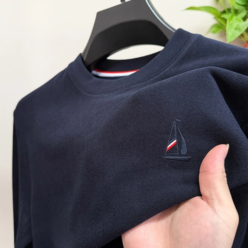 CATIA SELI秋冬季下摆开叉双面德绒男士打底长袖保暖秋衣磨毛上衣