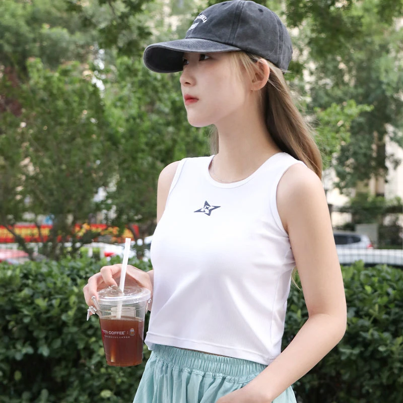 女童潮酷穿搭背心无袖背心T恤露脐外穿吊带上衣修身爵士舞夏