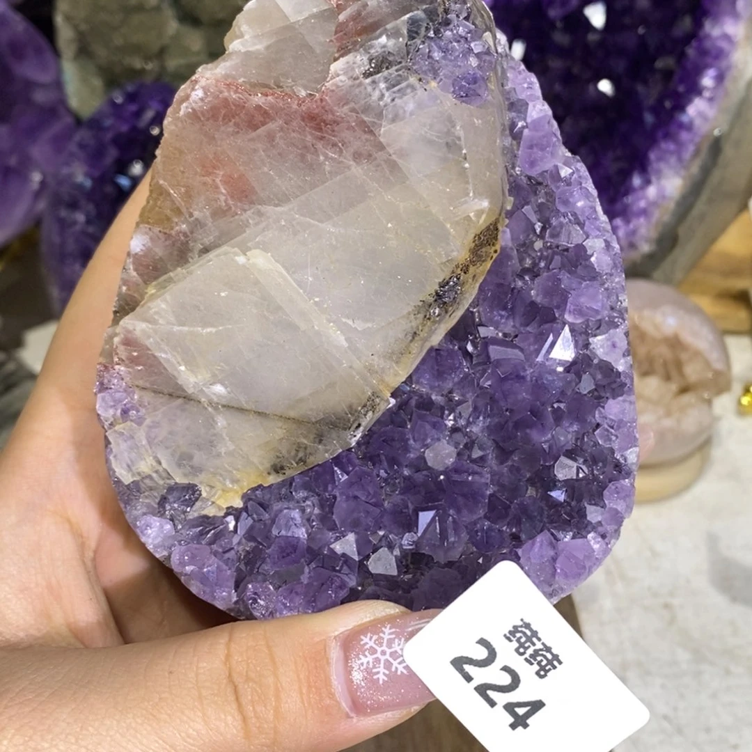 未镶嵌大型摆件（非配饰）紫晶平板带红色方解石