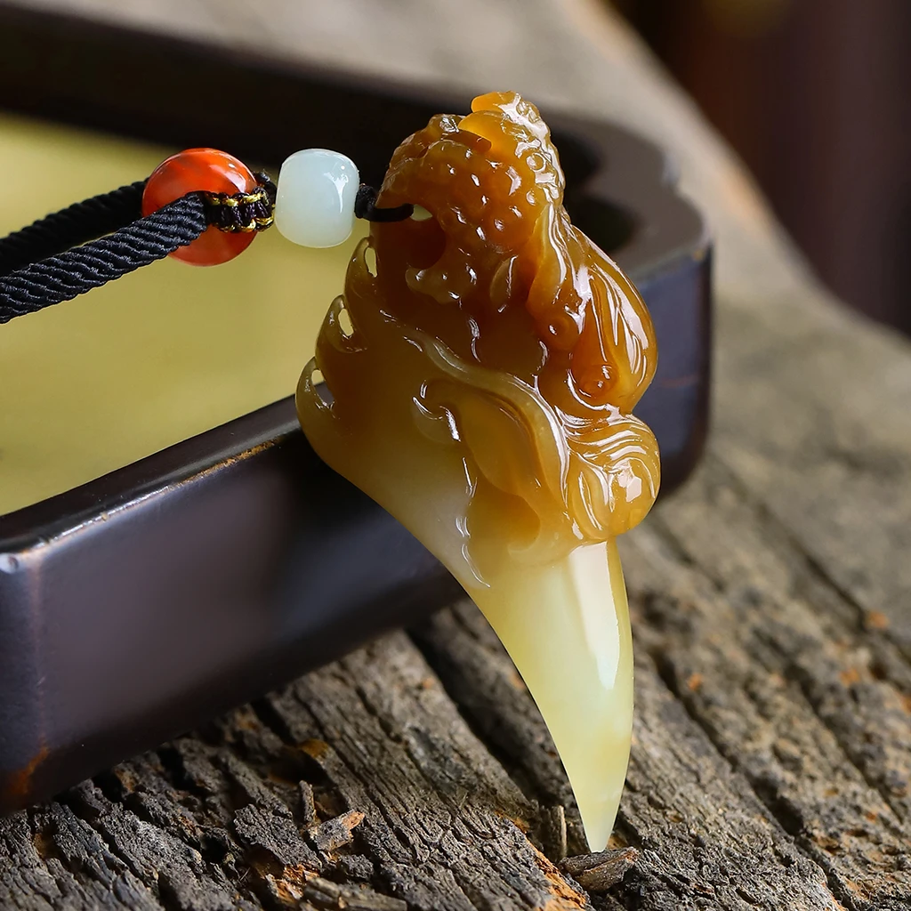 【孤品收藏】天然和田玉糖料龙牙吊坠霸气项链男款老公礼物厂价珠宝