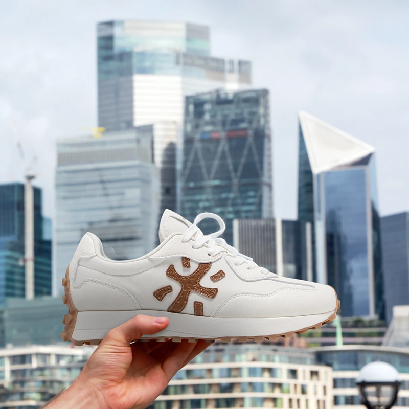 PRMAMITA高端男鞋夏季新款时尚男士鞋子英伦透气米字鞋白橙阿甘鞋