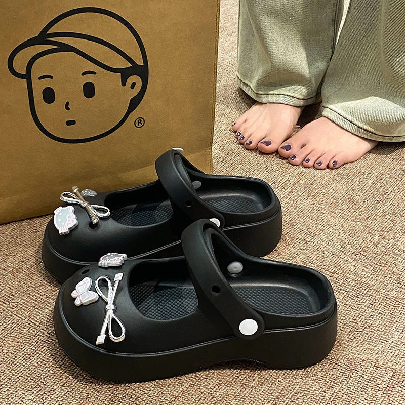 玛丽珍鞋女洞洞鞋女厚底EVA拖鞋可爱一字拖甜美凉鞋包头拖沙滩鞋