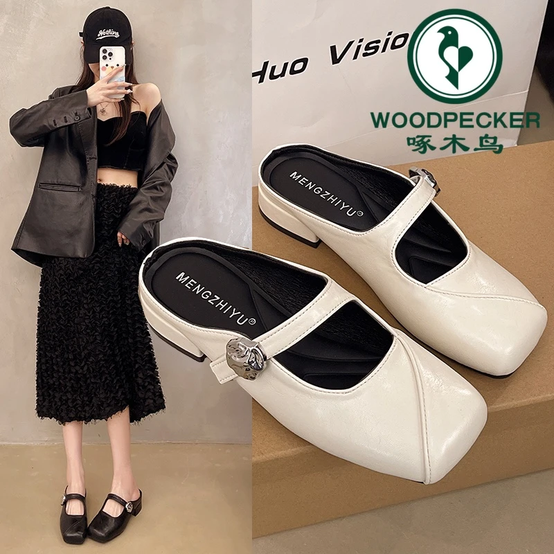 啄木鸟仙女风魔术贴包头半拖女2025夏季新款外穿配裙子一脚蹬凉拖