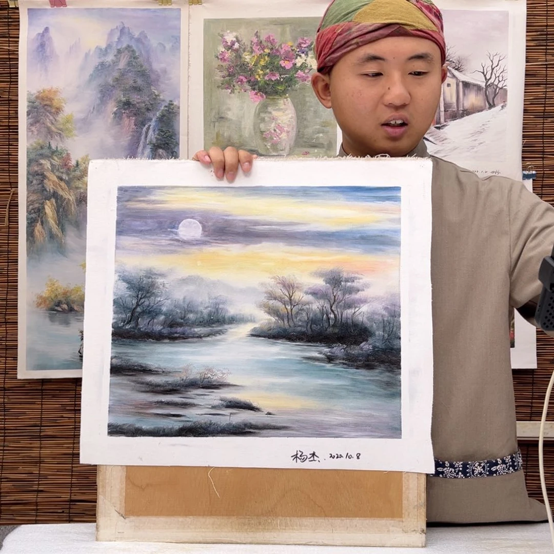 油画行路人小院绘画作品竞拍
