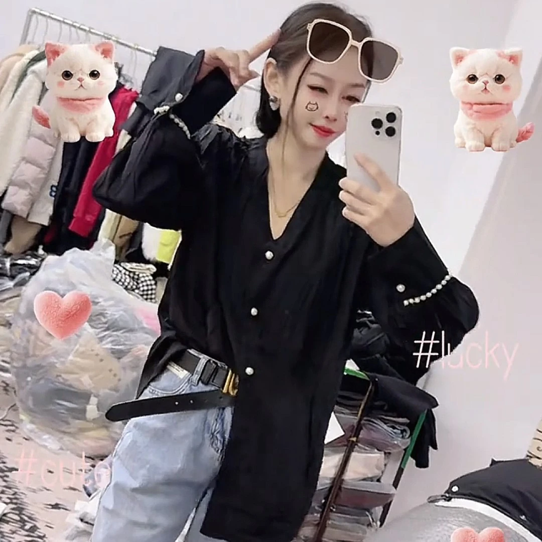 麦购欧货珍珠袖口衬衫