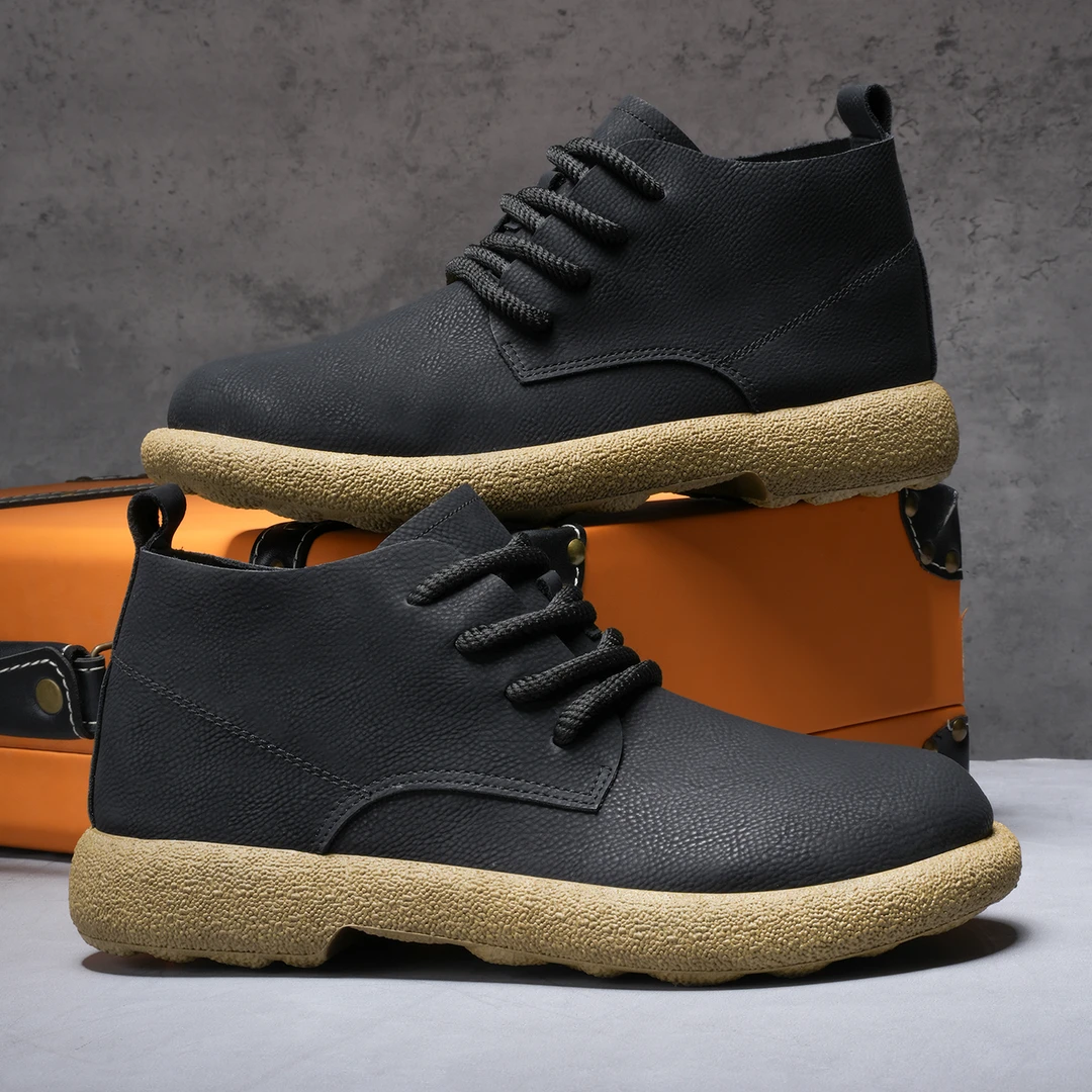 减震防滑透气耐磨扁头中帮马丁靴男鞋潮鞋加绒百搭