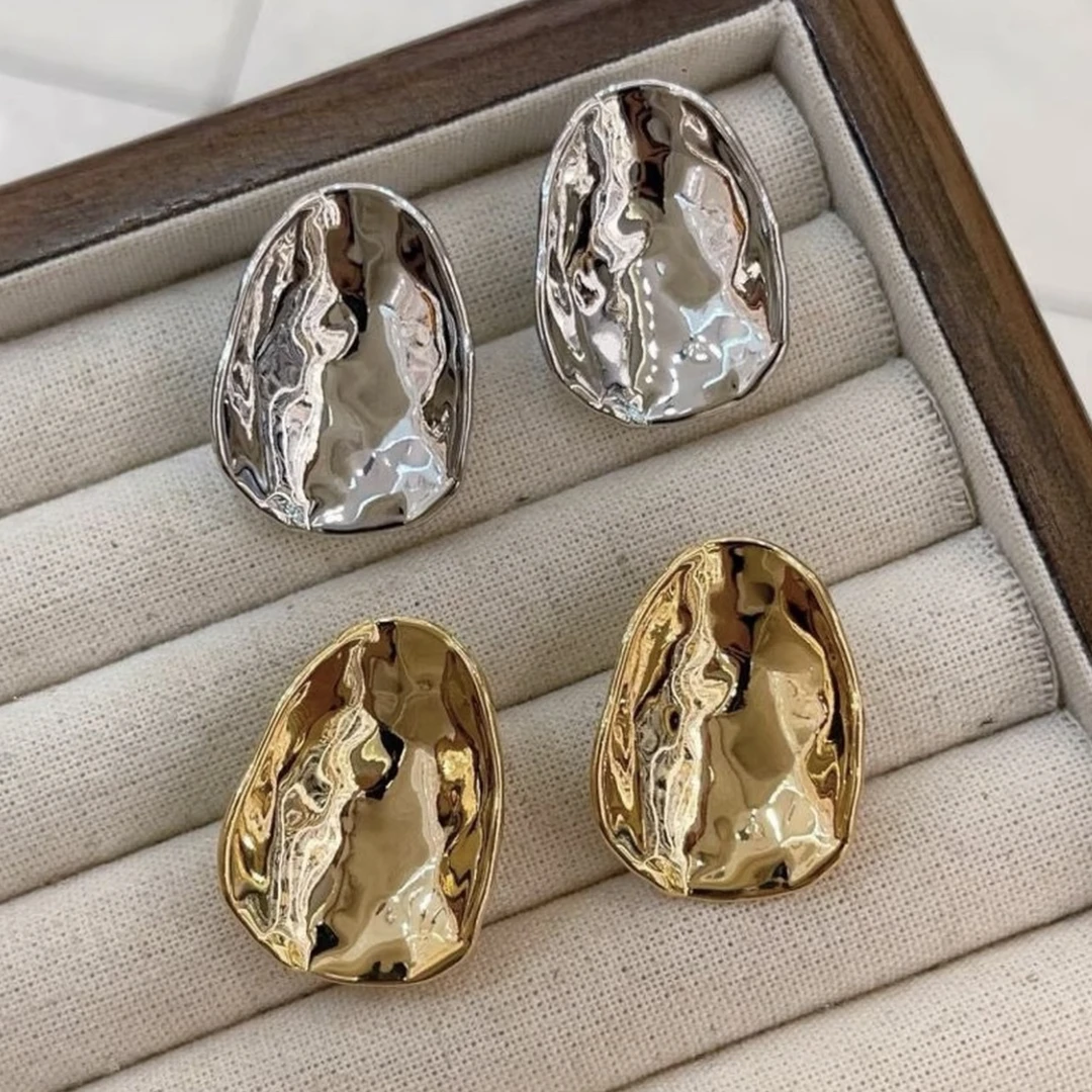 合金耳饰 不规则金属肌理耳环E21214