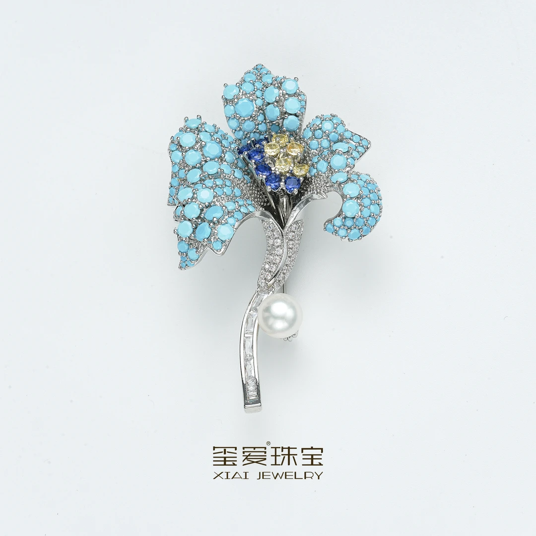 【玺爱门门】MM-71252 淡水珍珠蓝水瑶设计款胸针 7-8mm 合金