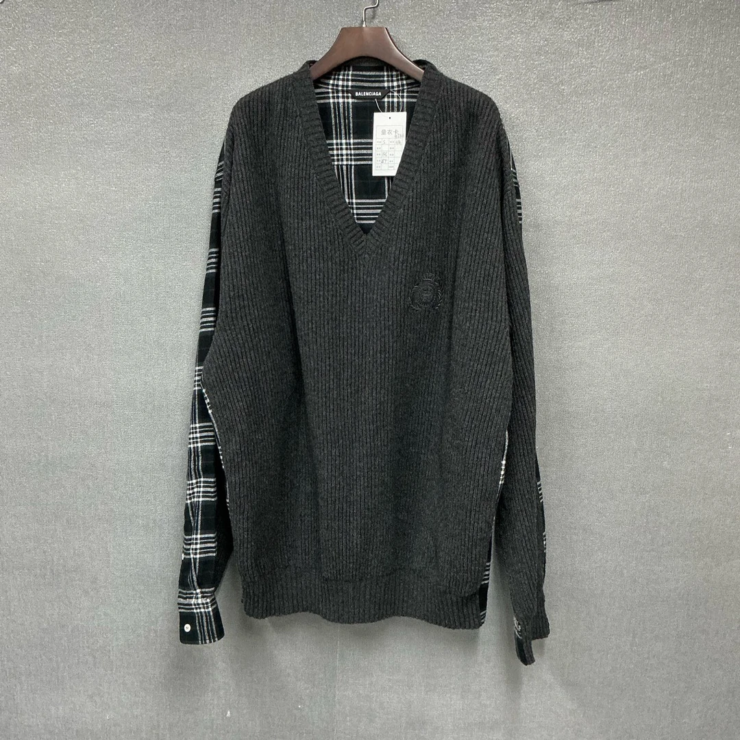 未使用 Balenciaga/巴黎世家 双B麦穗49%羊绒拼接衬衫毛衣S/5664