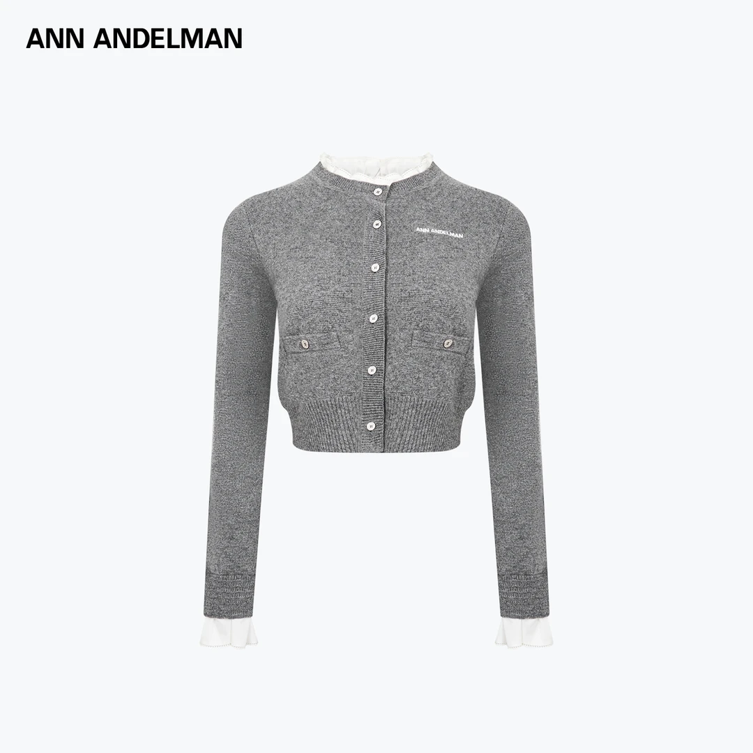 ANN ANDELMAN开衫毛针织衫上衣灰色单排扣女士开衫毛衣针织