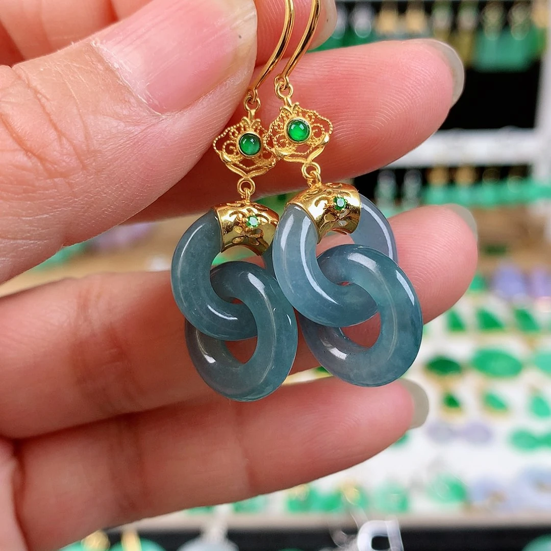 翡翠耳饰18K金镶嵌的