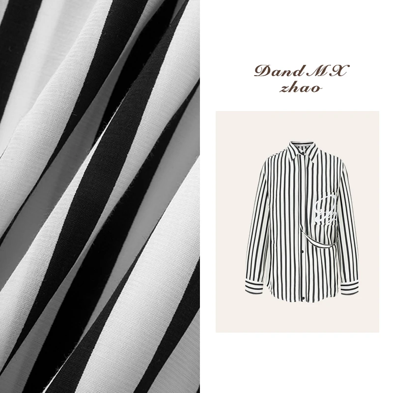 D&MX 大航海时代 人丝空气层缎面竖纹高个子衬衫女A9018