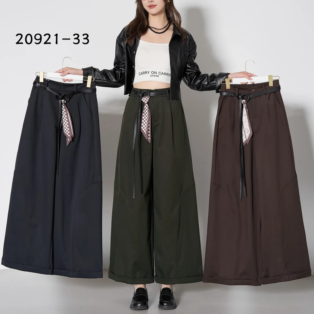 39384秋冬女裤阔腿裤翻边