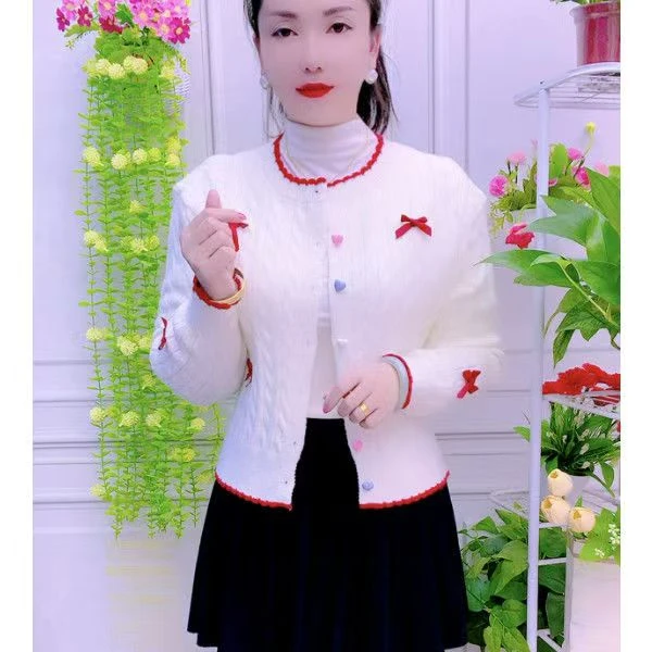 日系少女适中民族风长袖毛针织衫保暖绣花蝴蝶结针织