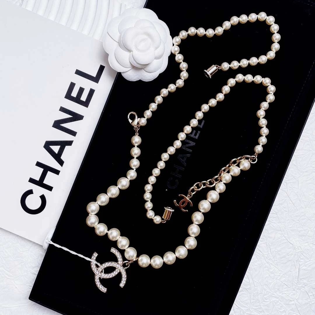 95新 Chanel/香奈儿 柚礼中古/香奈儿双C满钻珍珠项链JXP