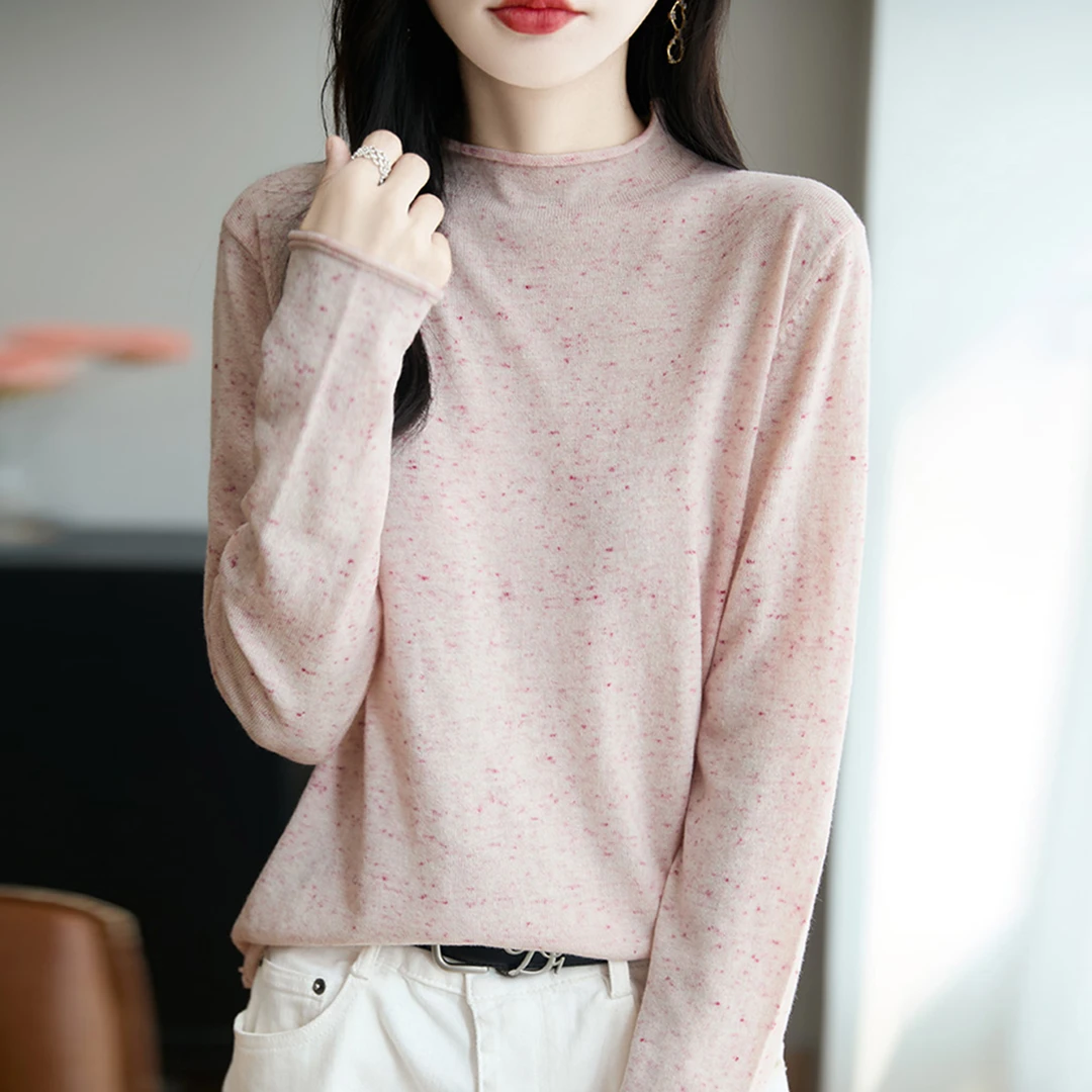 胖mm春秋大码半高领女士毛衣遮肚子显瘦上衣内搭可外穿针织打底衫