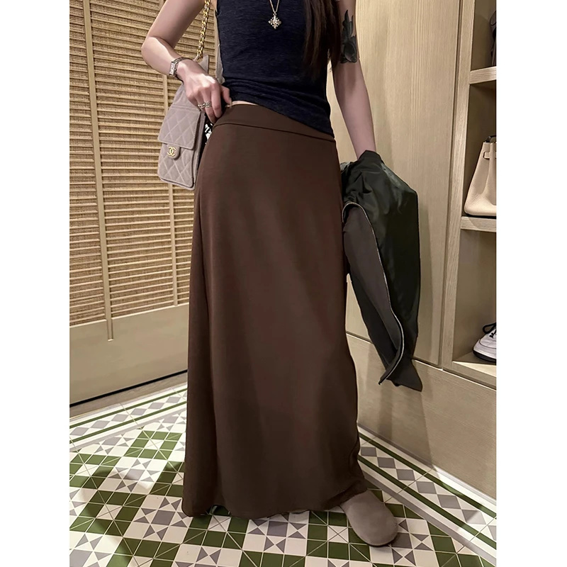 耶古慵懒感空气层半身裙女春夏秋季高腰显瘦垂顺感后开叉a字长裙