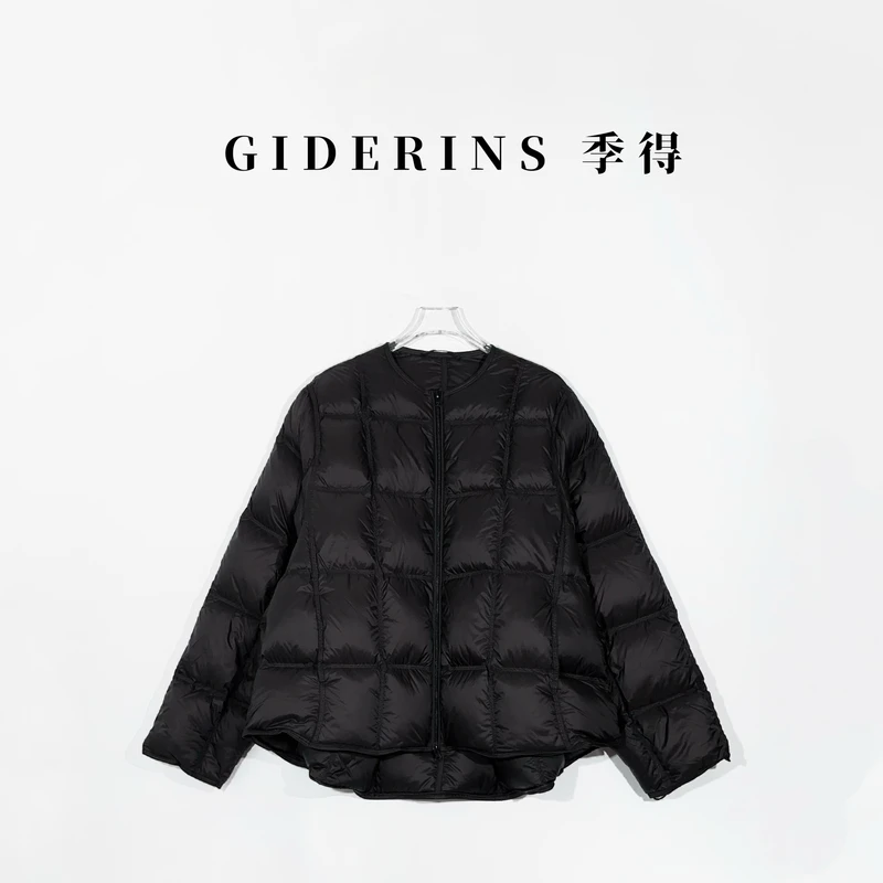 林果&季得 【悠扬】新款白鸭绒云朵方格圆领拉链羽绒服外套