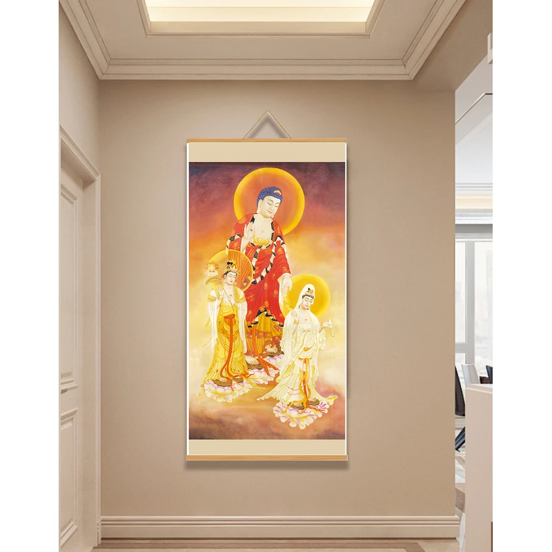 【102西方三圣】60x120cm现代简约挂轴装饰画办公室家居装饰画