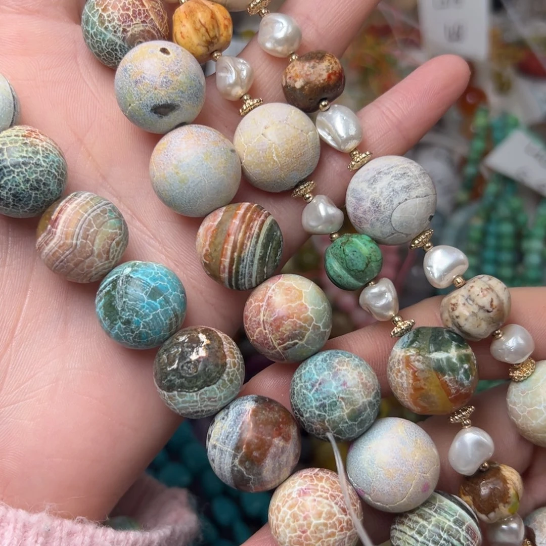 玛瑙/玉髓合金珠宝半成品L410。微瑕17mm天然磨砂龙鳞纹玛瑙一条