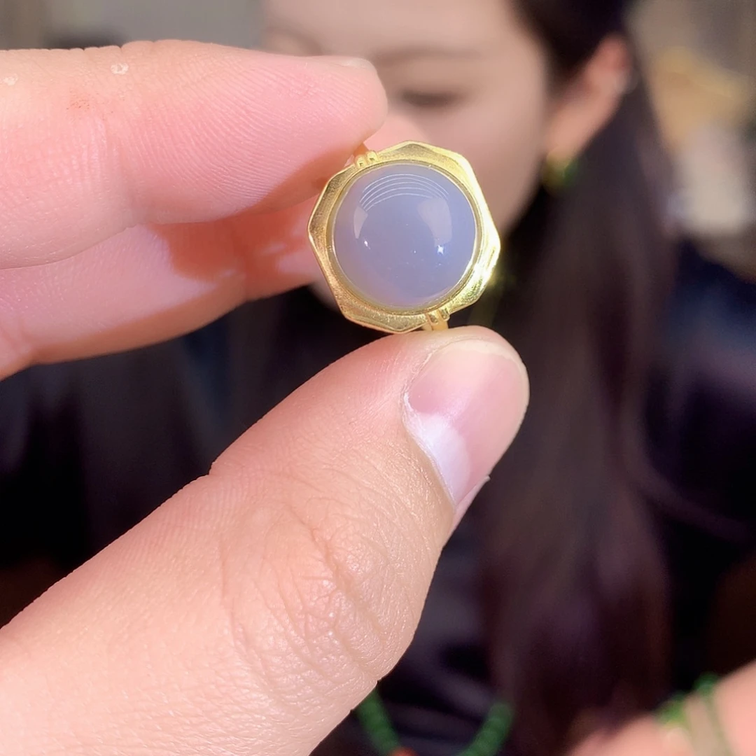 吊坠(不含链)银S925镶嵌和田玉（青玉）戒指