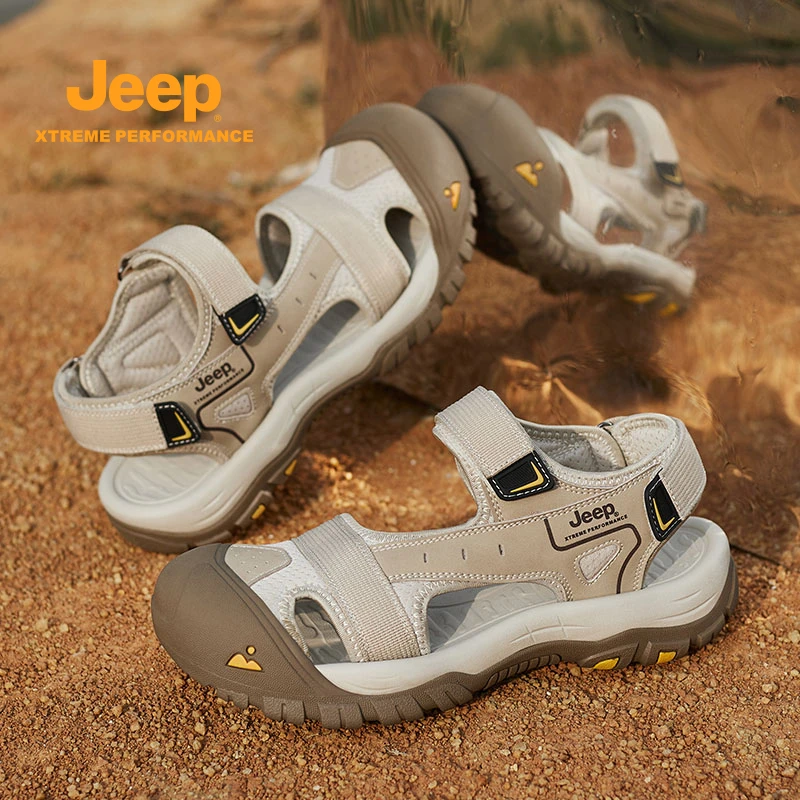 jeep吉普新款软弹缓震透气网布防滑疏水防撞厚底城市户外凉鞋男女
