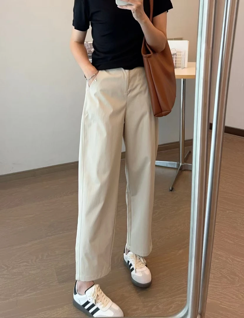 薄款烟管九分。半松紧腰。夏季小个子百搭显瘦西装哈伦裤子B58