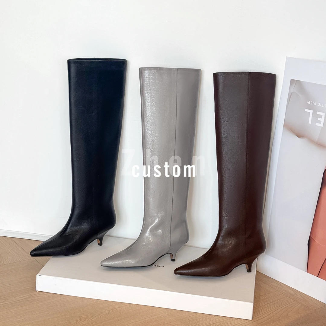 Lucky -叙华-5cm/冬季氛围穿搭~尖头内收跟细跟及膝长靴1