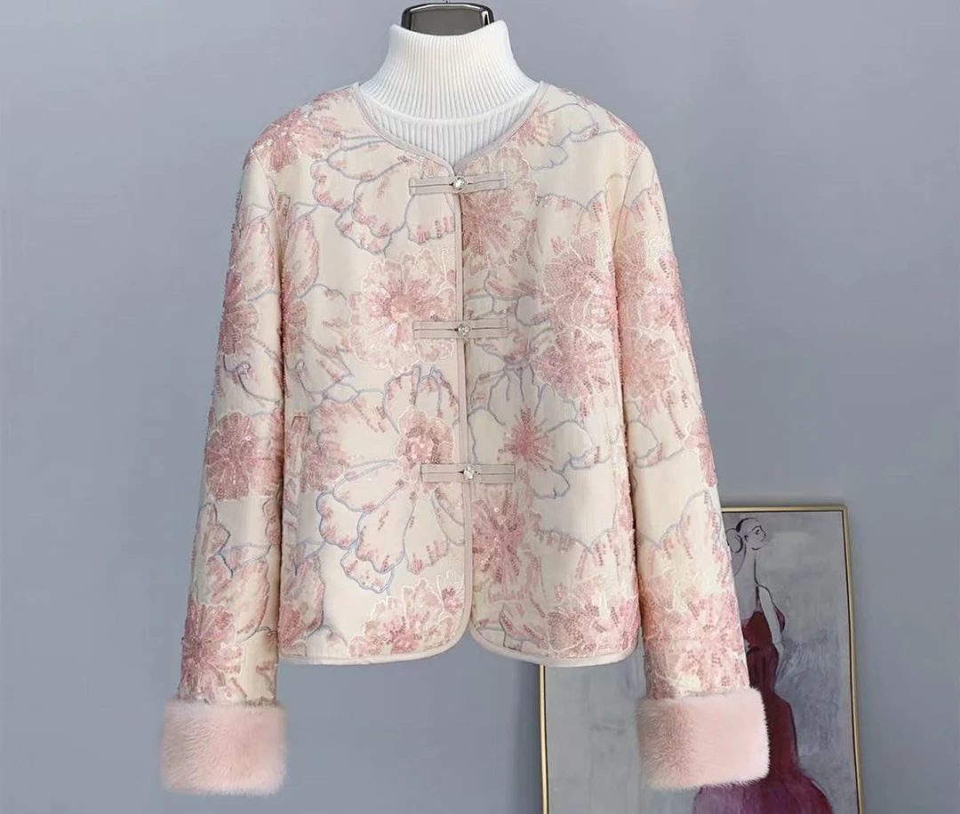 【加棉】桃花粉--新中式加棉设计师高定轻奢宽松休闲复古圆领国潮