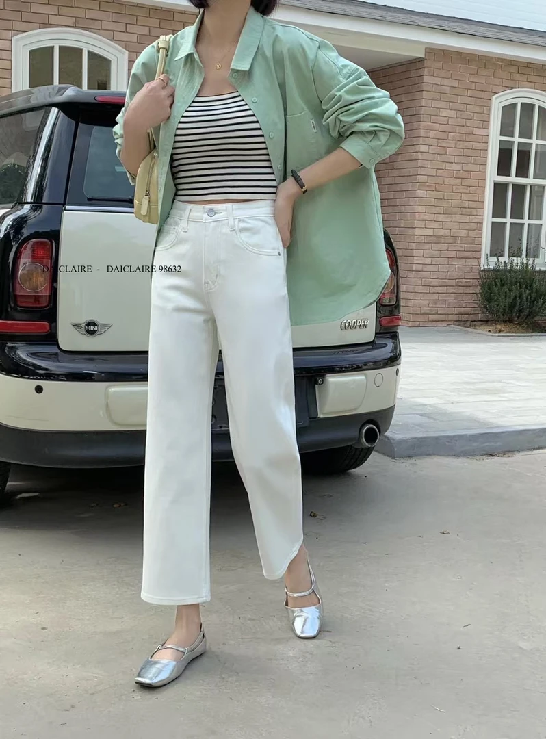 2025早春代嘉儿98632直筒品质牛仔四面弹不透肉高腰九分法棍裤女