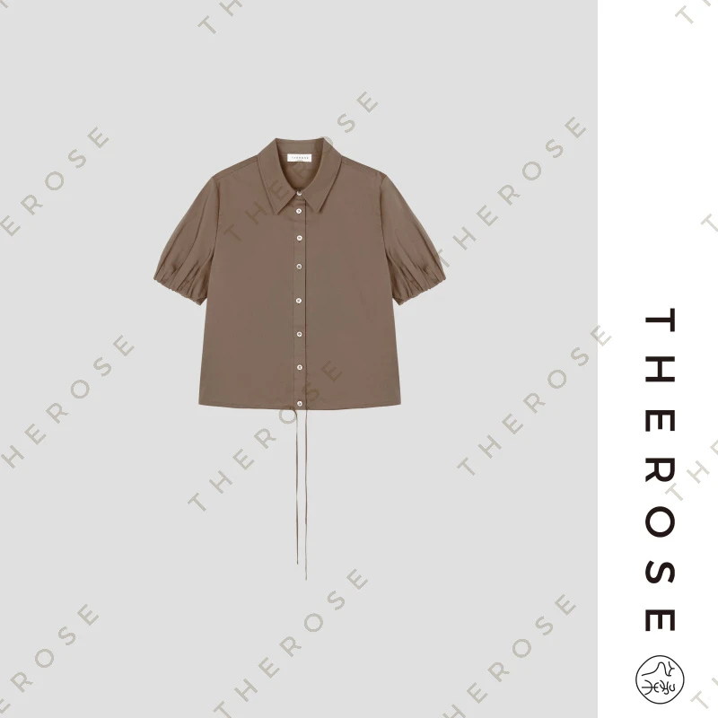 之柔【香山 上衣】时尚百搭褶皱T恤休闲舒适凉爽透气衬衫领女士短袖