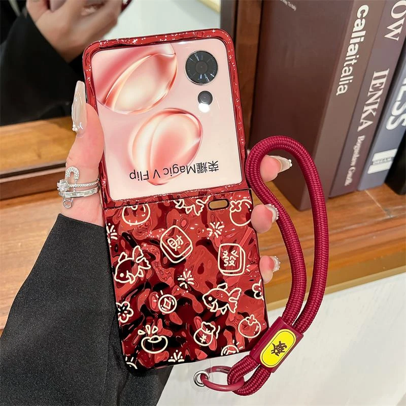 适用荣耀Magicvflip手机壳折叠屏新年红色发财小鱼创意简约保护套