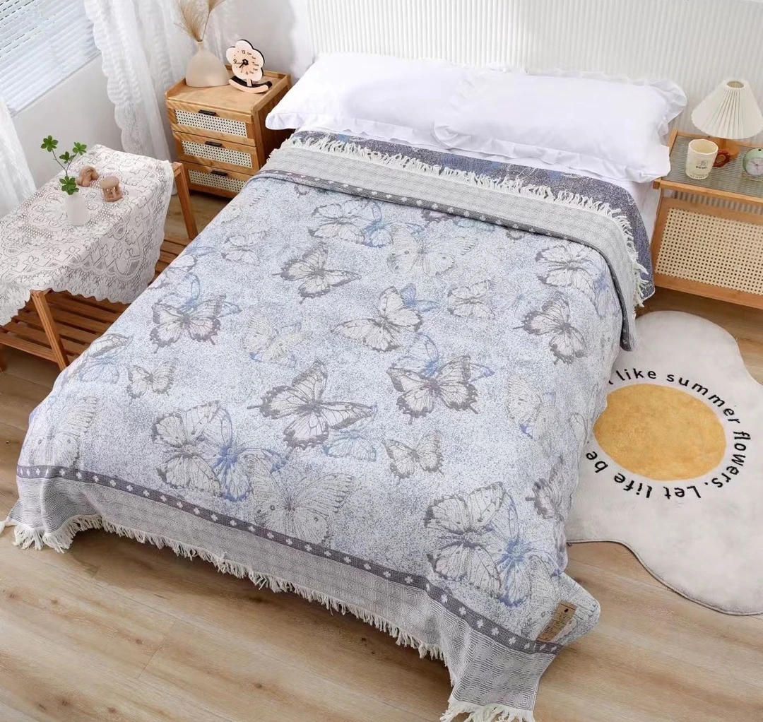 【蝶游春-蓝HM-3006】230*250cm高奢加厚多功能透气亲肤可机洗床盖