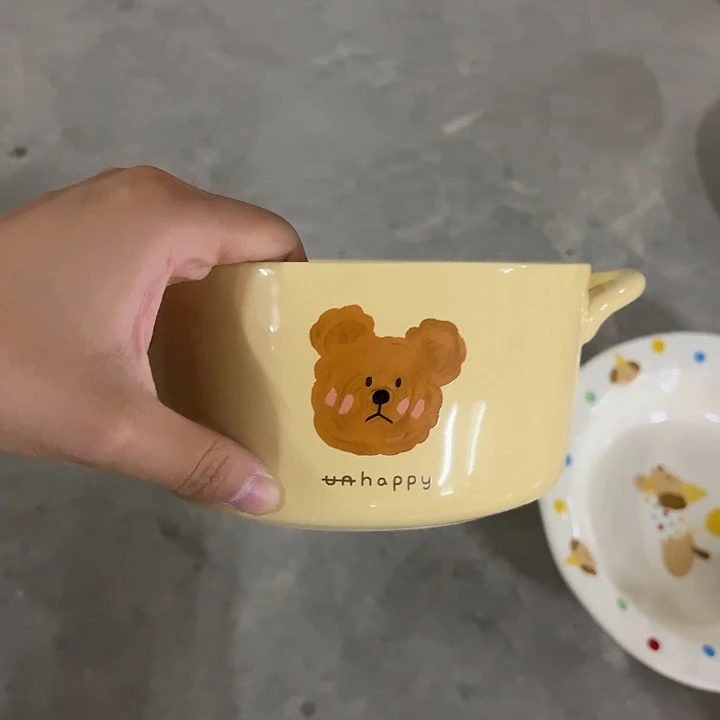 郭***哇搪瓷微瑕熊头空耳汤碗