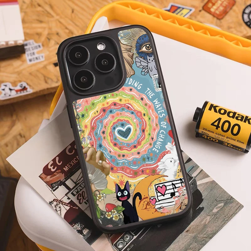 插画漩涡适用苹果16手机壳iphone15promax新款14女13全包12卡通11