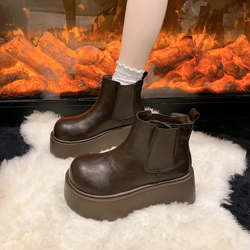 英伦风厚底烟筒马丁靴女2025新款秋冬加绒小个子增高切尔西短靴子