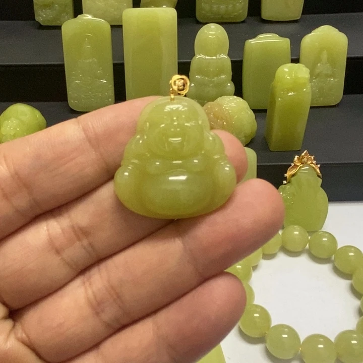 和田玉18K金镶嵌吊坠(不含链)