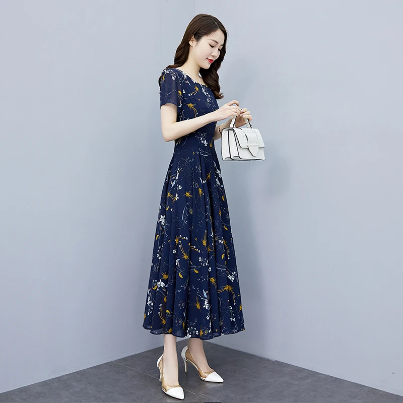 女装2025夏季新款雪纺碎花连衣裙大码胖mm气质显瘦收腰遮肚子长裙