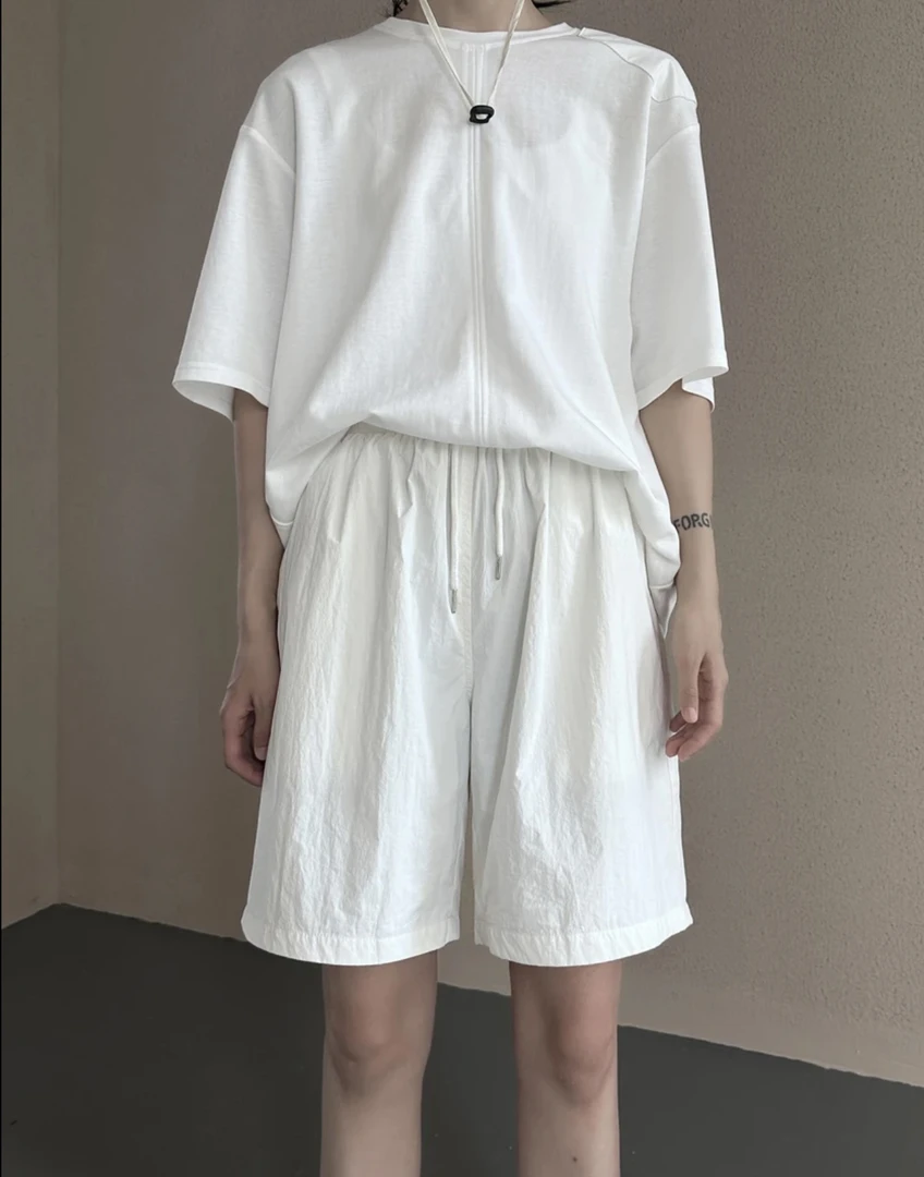 【不如野】山系薄款短裤五分裤 米杏色夏季休闲裤工装裤