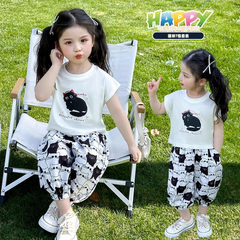 女童夏季套装2025新款洋气儿童装超好看韩系女宝宝夏装短袖两件套